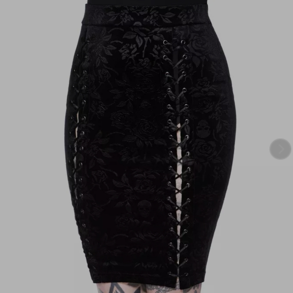 Killstar Claret Velvet Midi Skirt